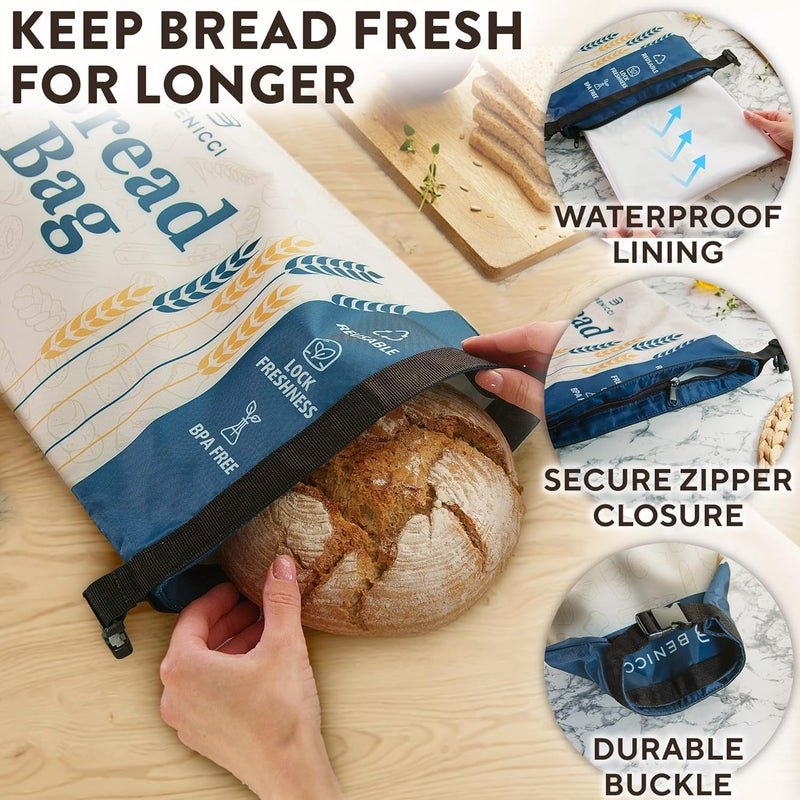 Benicci 2 Pack Reusable Bread Bags - Perfect To Store Homemade Sourdough Loaf Breads - Special Double-Lock for Longer Freshness - Extra Large Food-Grade Bags - Freezer-Safe Bags for Bread Lovers - Image 5